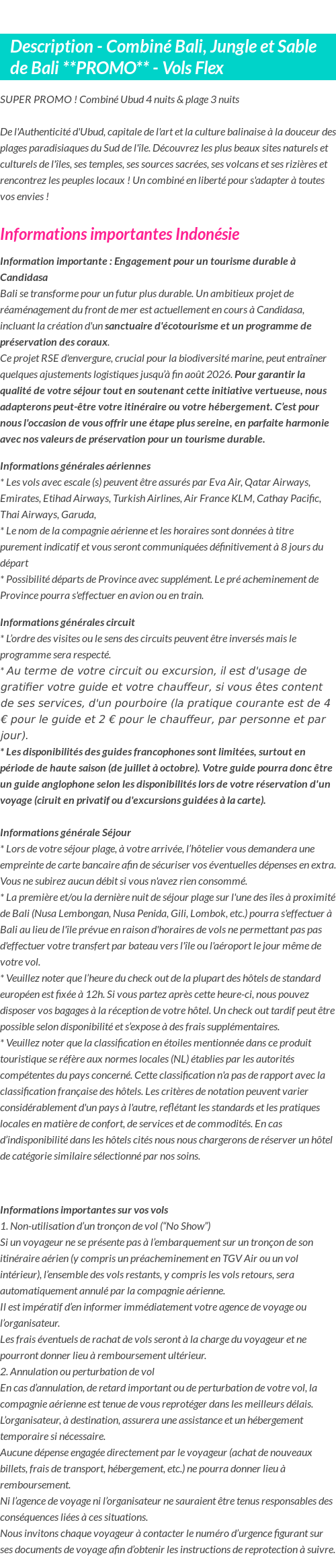 Détails du séjour