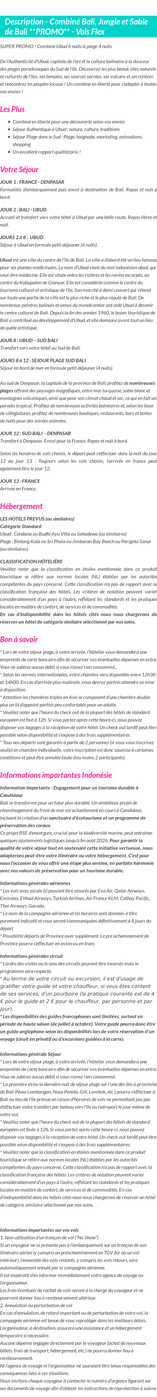 Détails du séjour