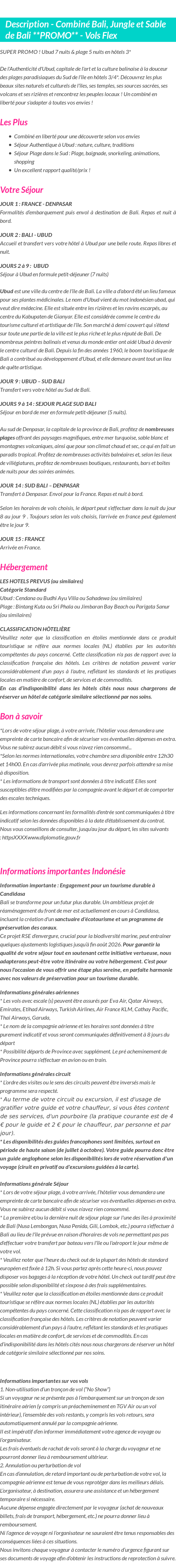 Détails du séjour