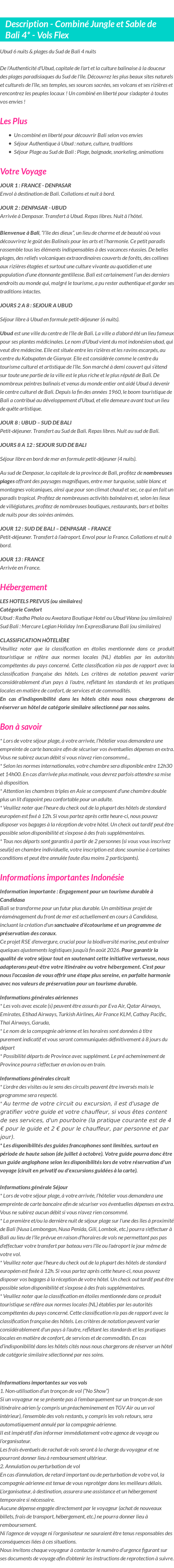 Détails du séjour