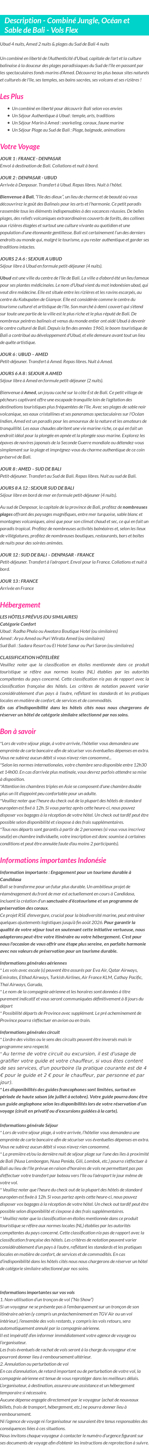 Détails du séjour
