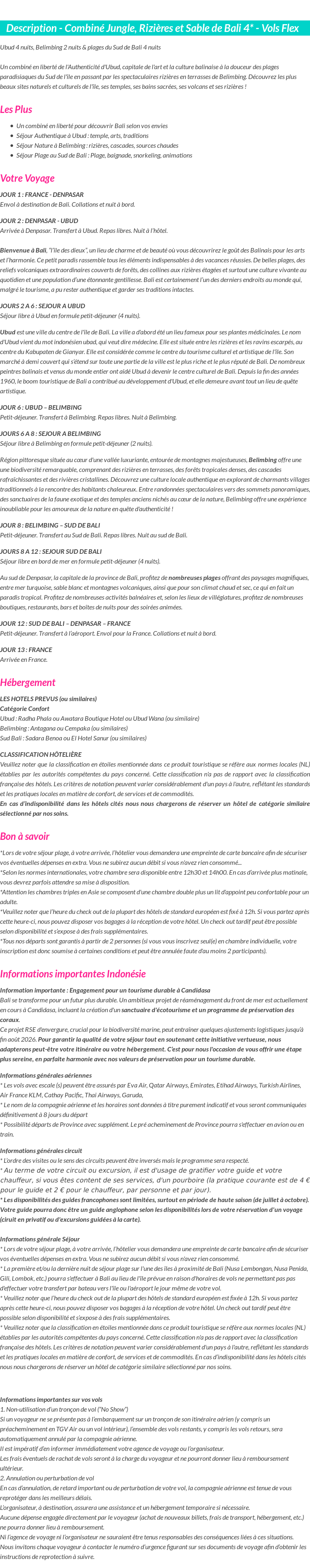 Détails du séjour