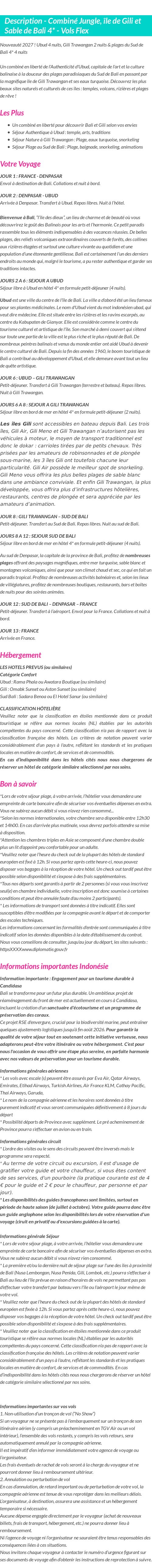 Détails du séjour