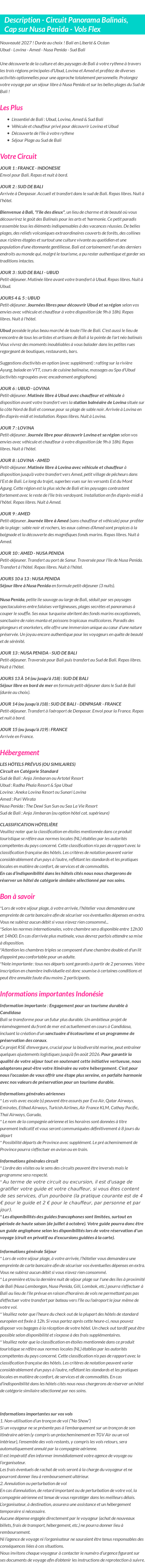 Détails du séjour