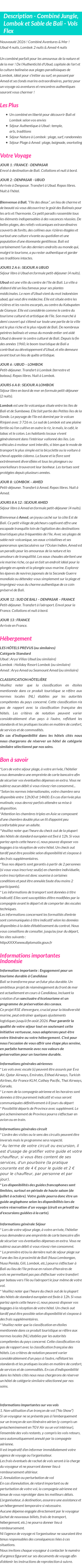 Détails du séjour