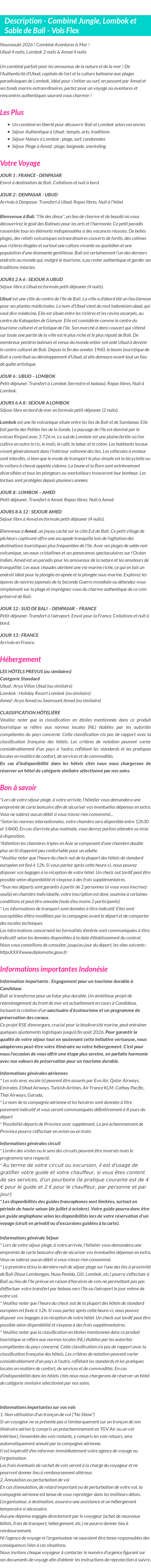 Détails du séjour