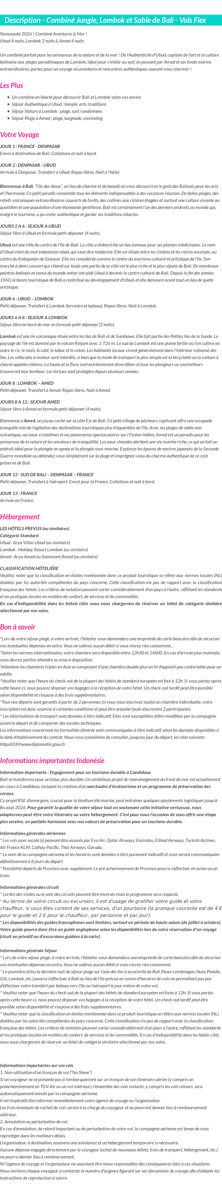Détails du séjour
