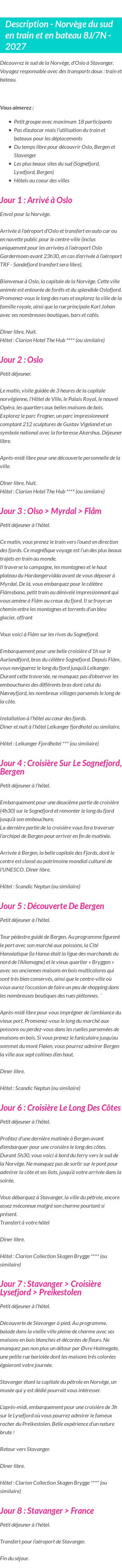 Détails du séjour