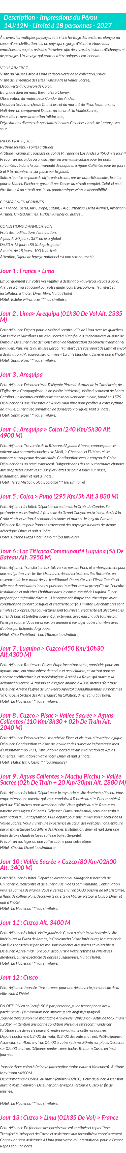 Détails du séjour
