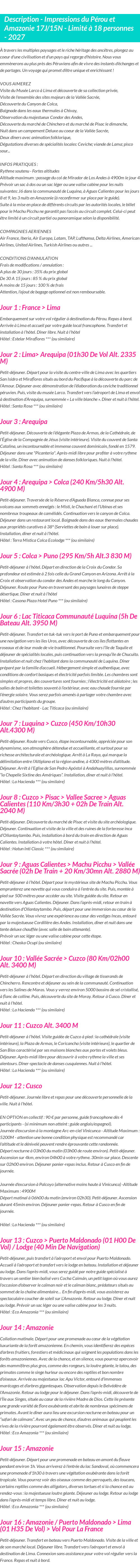 Détails du séjour