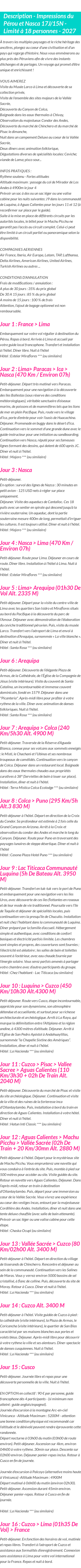 Détails du séjour