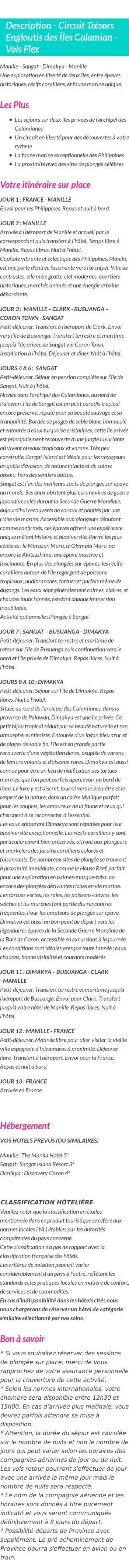 Détails du séjour