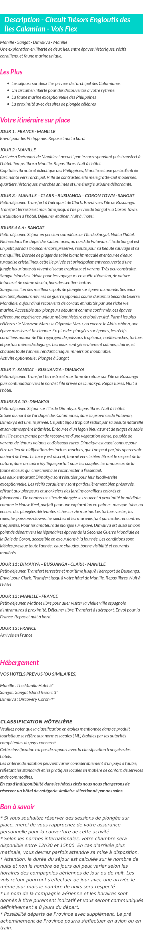 Détails du séjour