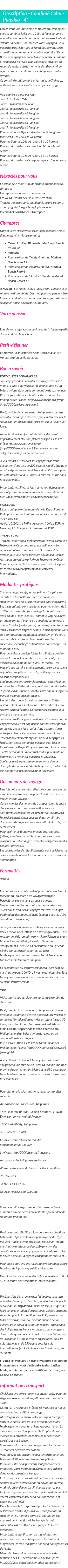 Détails du séjour