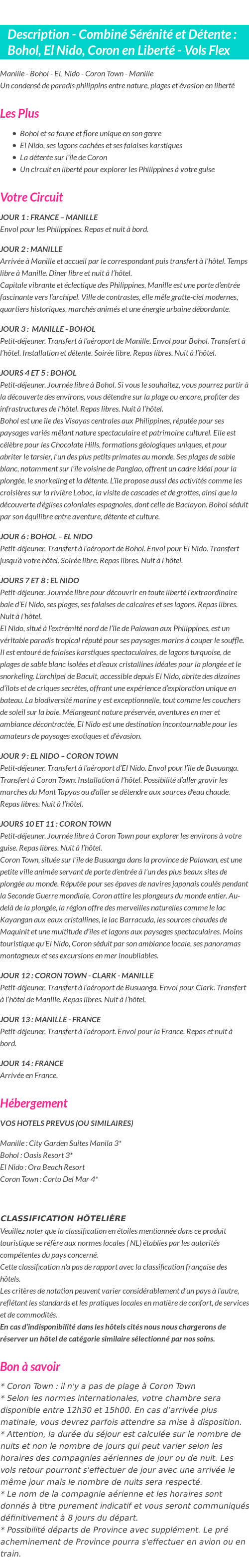 Détails du séjour