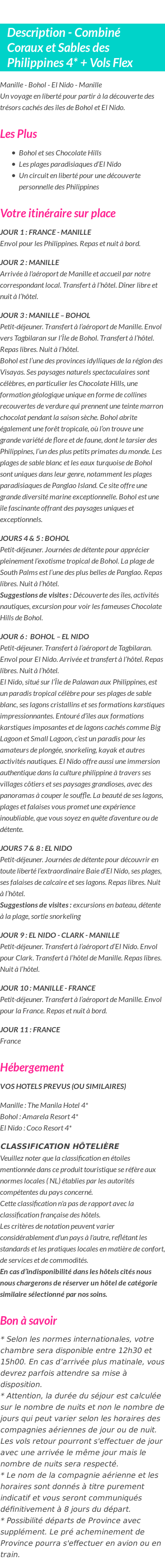 Détails du séjour