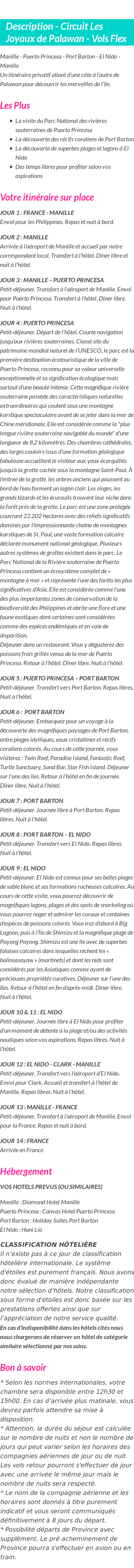 Détails du séjour