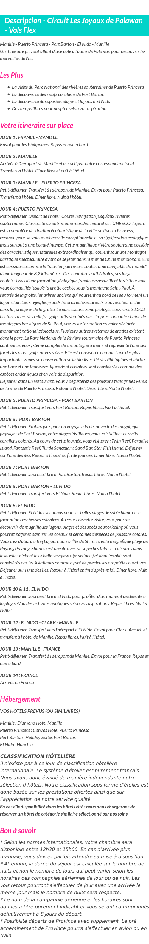 Détails du séjour