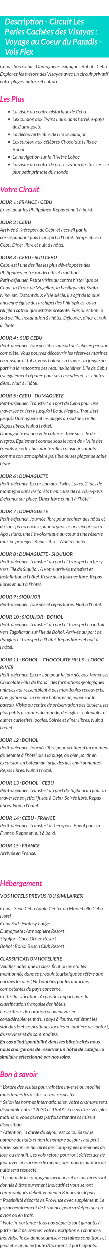 Détails du séjour