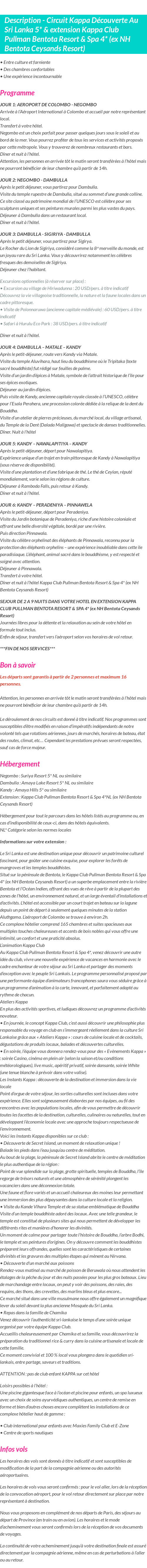 Détails du séjour