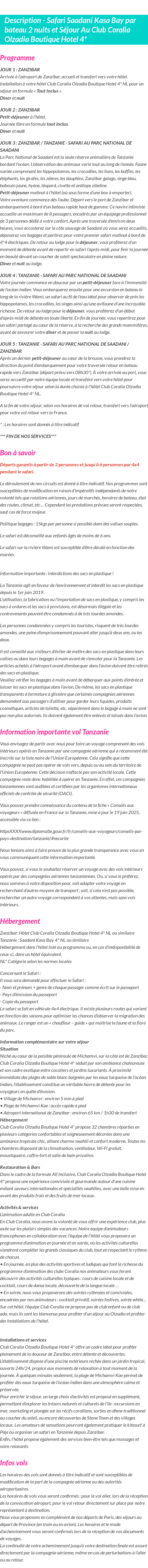 Détails du séjour