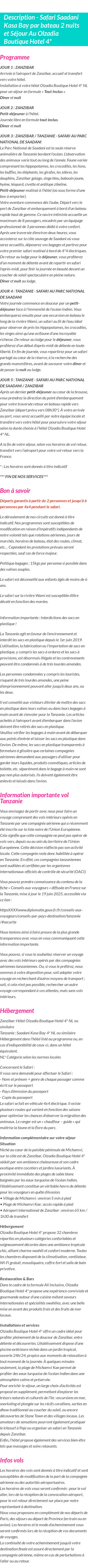 Détails du séjour