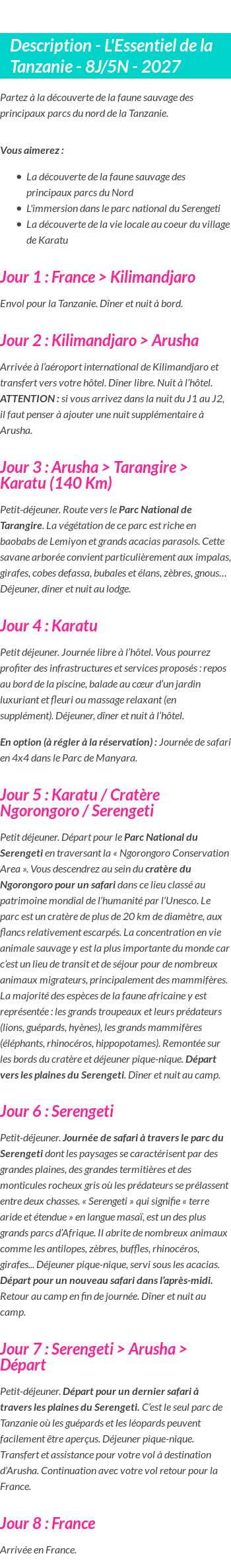 Détails du séjour