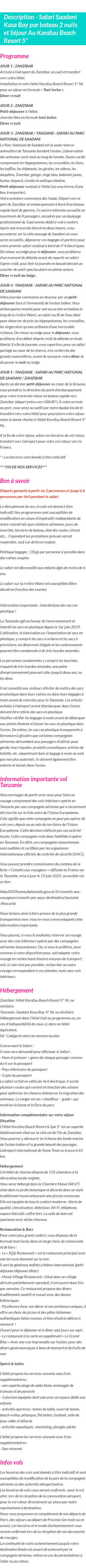 Détails du séjour