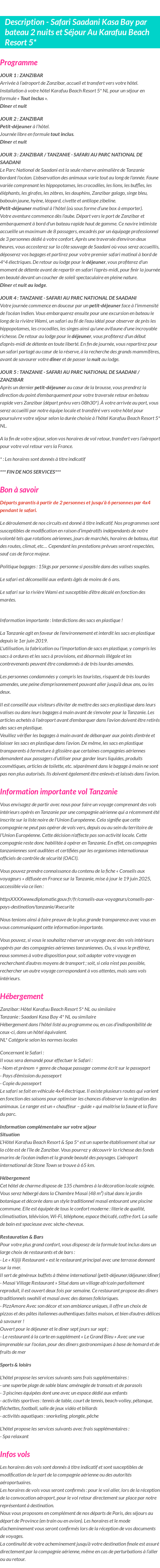 Détails du séjour