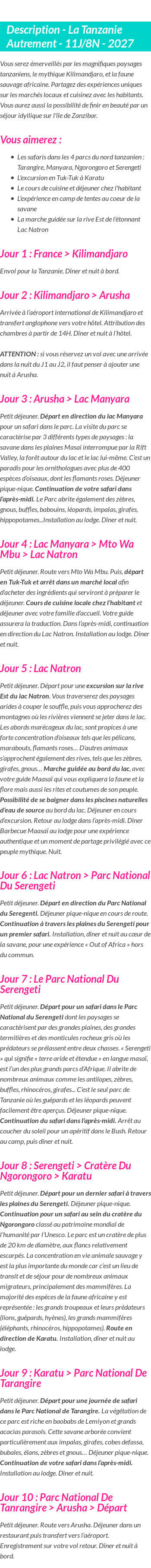 Détails du séjour