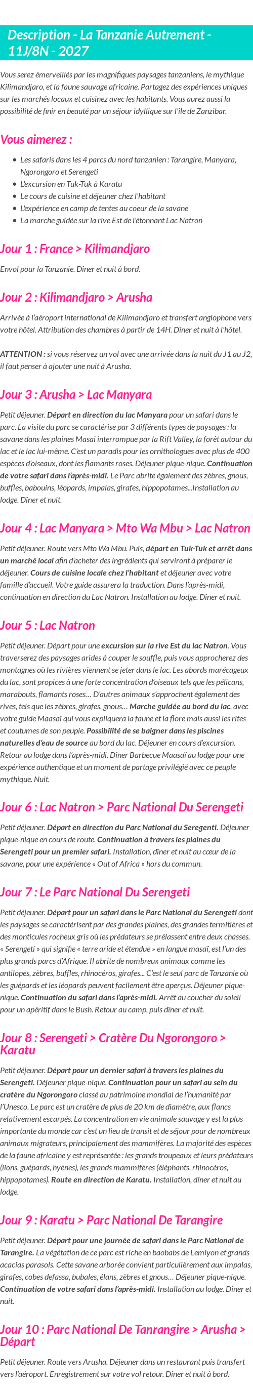 Détails du séjour
