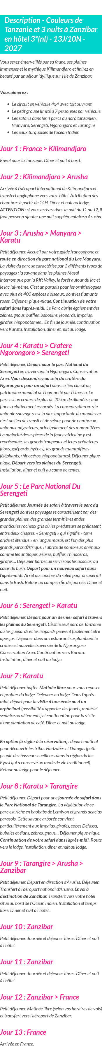 Détails du séjour