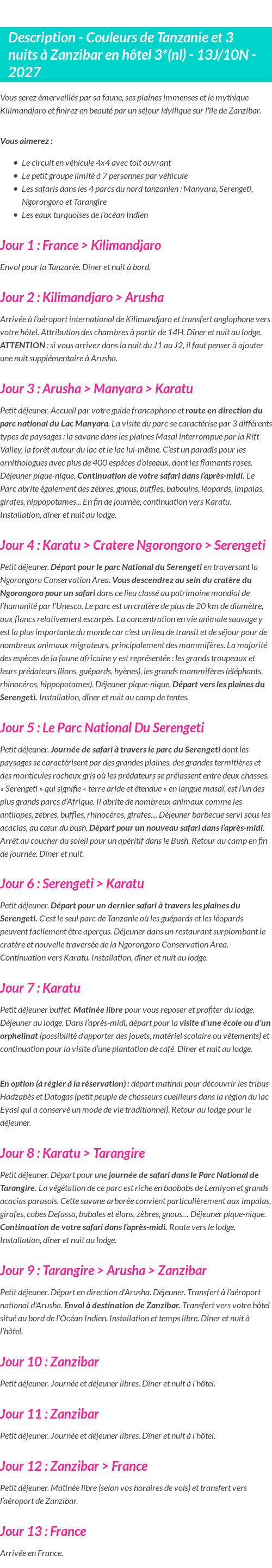 Détails du séjour