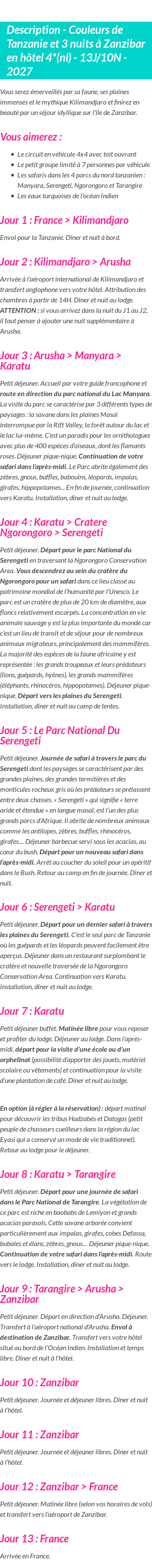 Détails du séjour