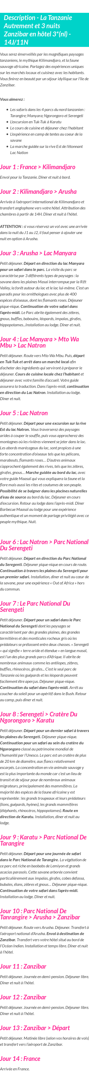 Détails du séjour