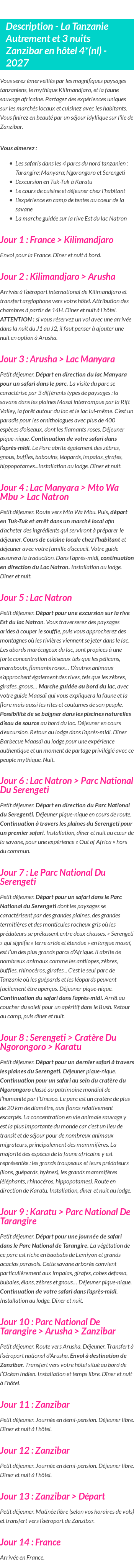 Détails du séjour