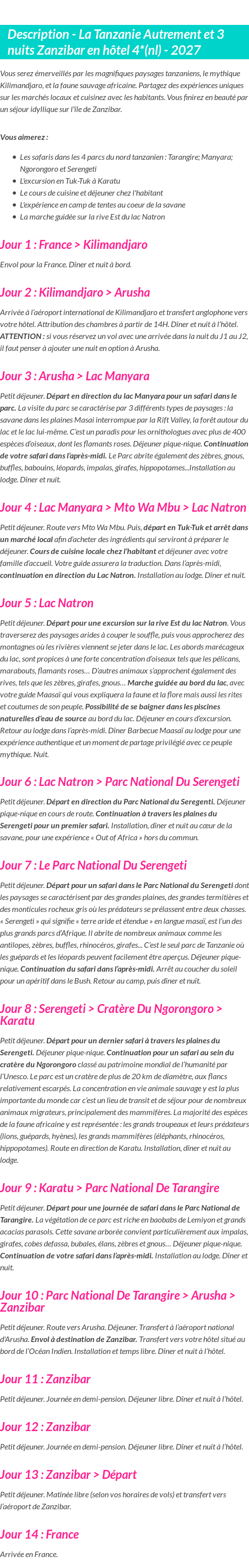 Détails du séjour