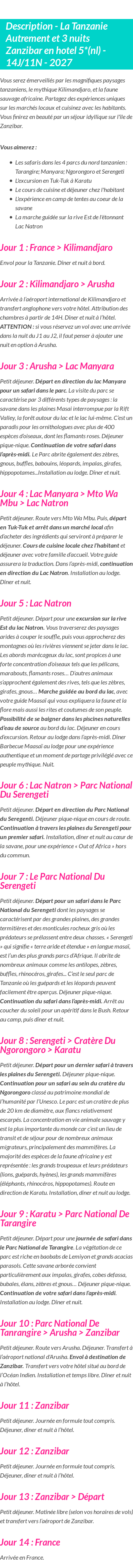 Détails du séjour