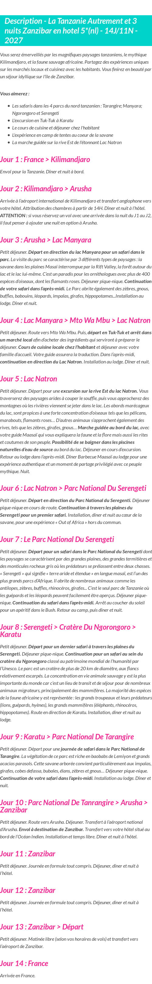 Détails du séjour