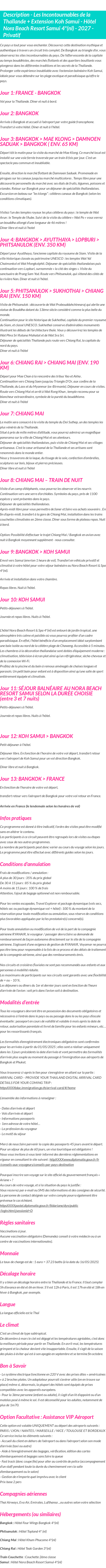 Détails du séjour
