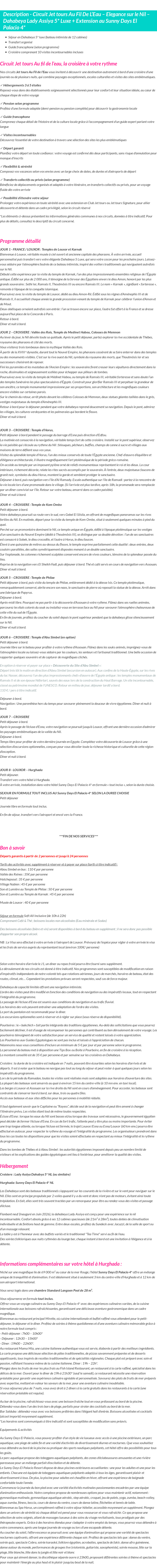Détails du séjour