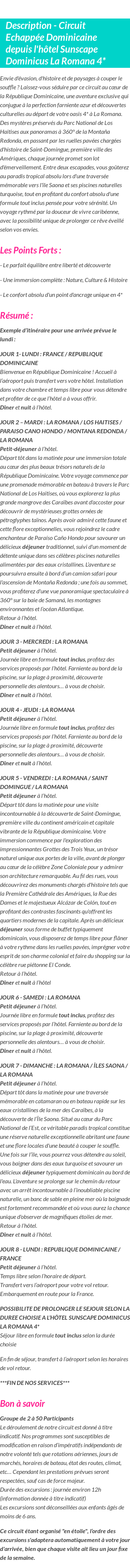 Détails du séjour