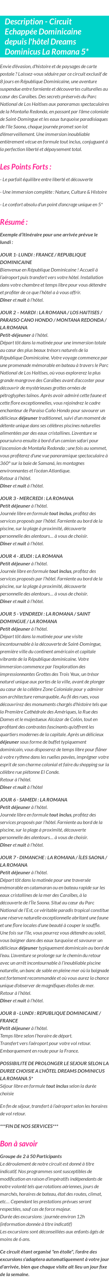 Détails du séjour