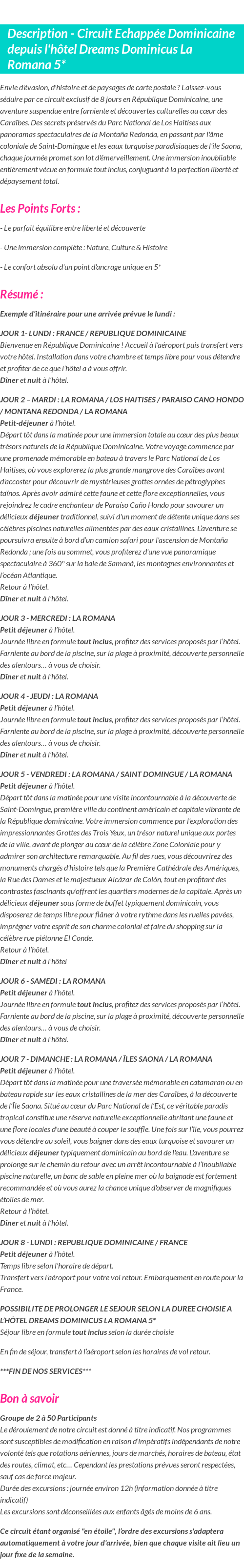 Détails du séjour