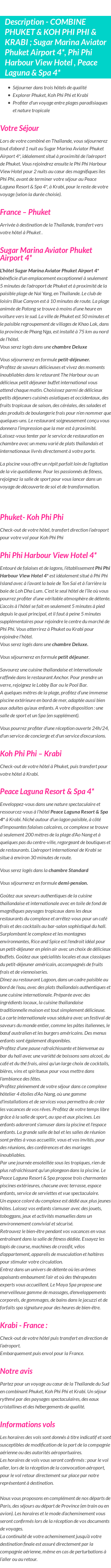 Détails du séjour