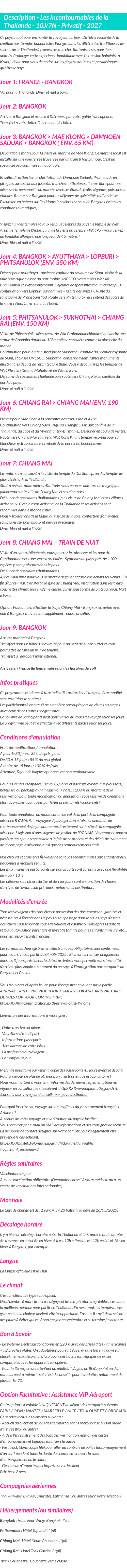 Détails du séjour
