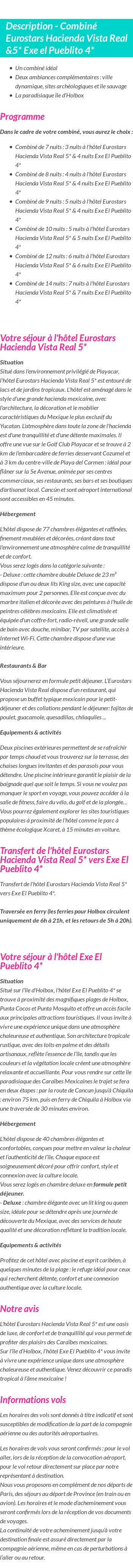 Détails du séjour