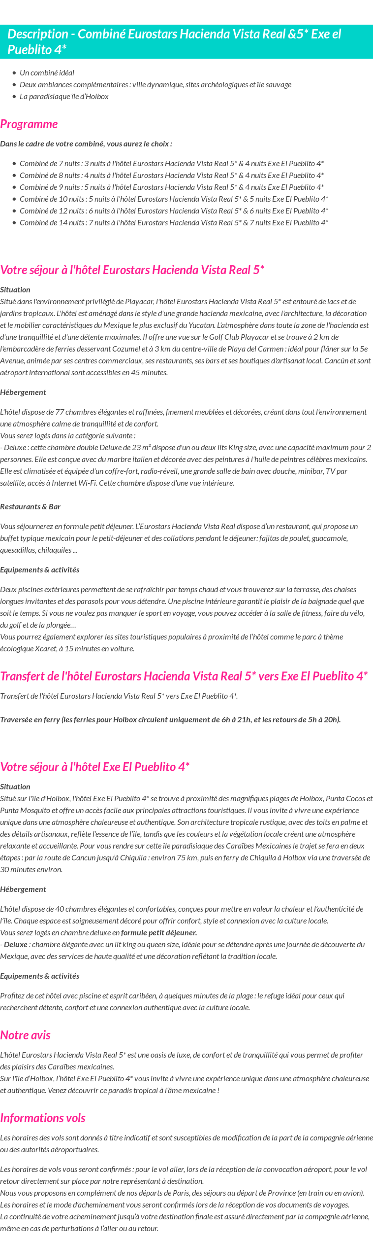 Détails du séjour