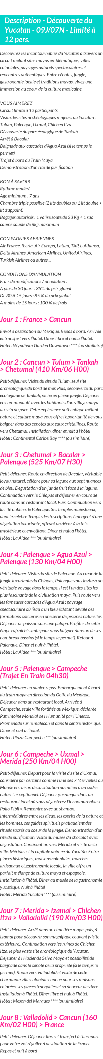 Détails du séjour