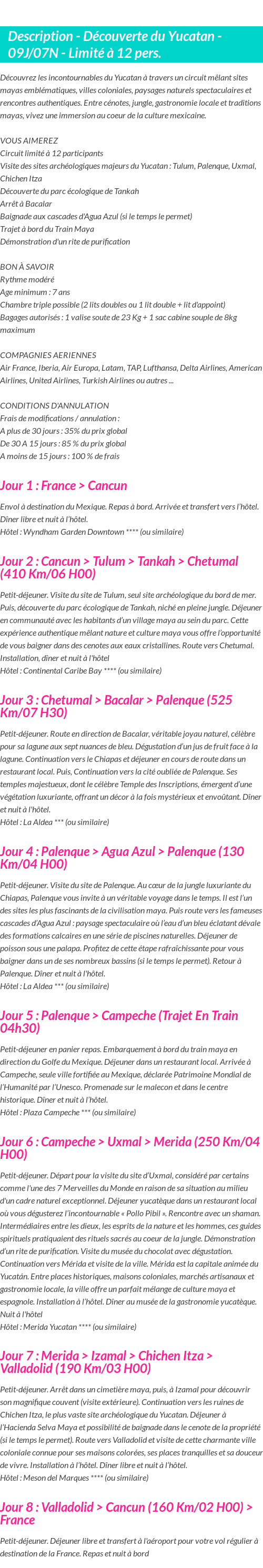 Détails du séjour